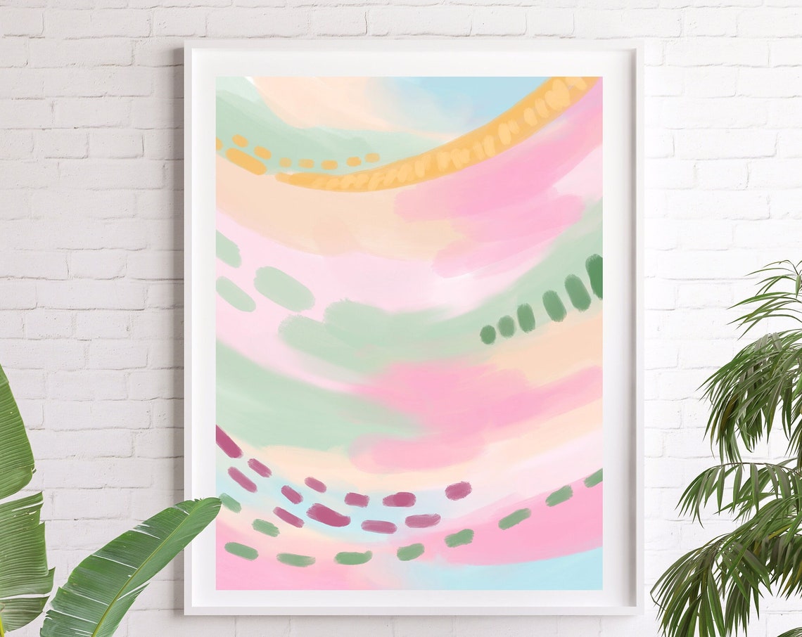 Pastel Pink And Mint Waves In Soft Colour Flow Abstract Poster