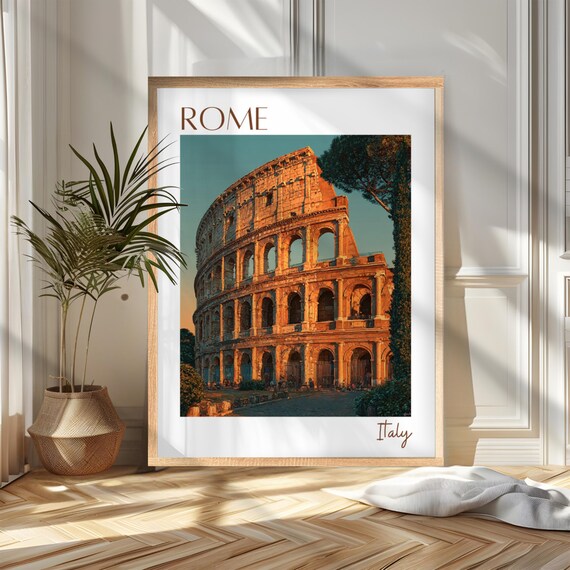 Rome Italy Colosseum Golden Hour Ancient Landmark Travel Poster