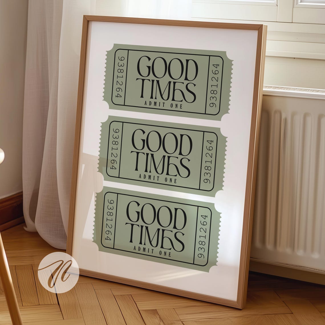 Good Times Admit One Sage Green Retro Tickets Typography Poster