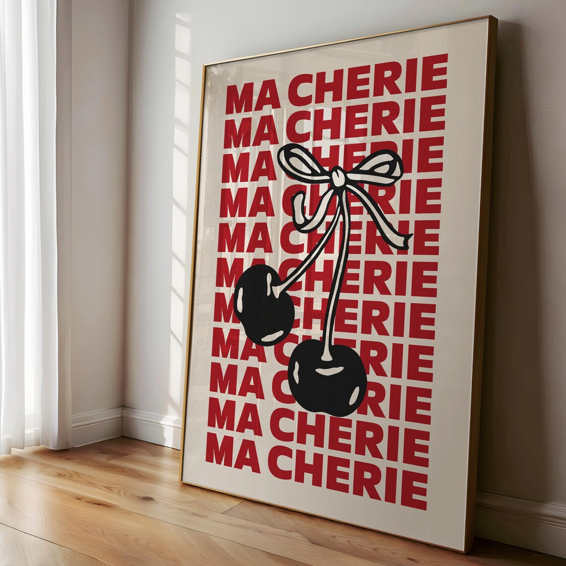 Ma Cherie Red Typography Black Cherry French Quote Art Poster