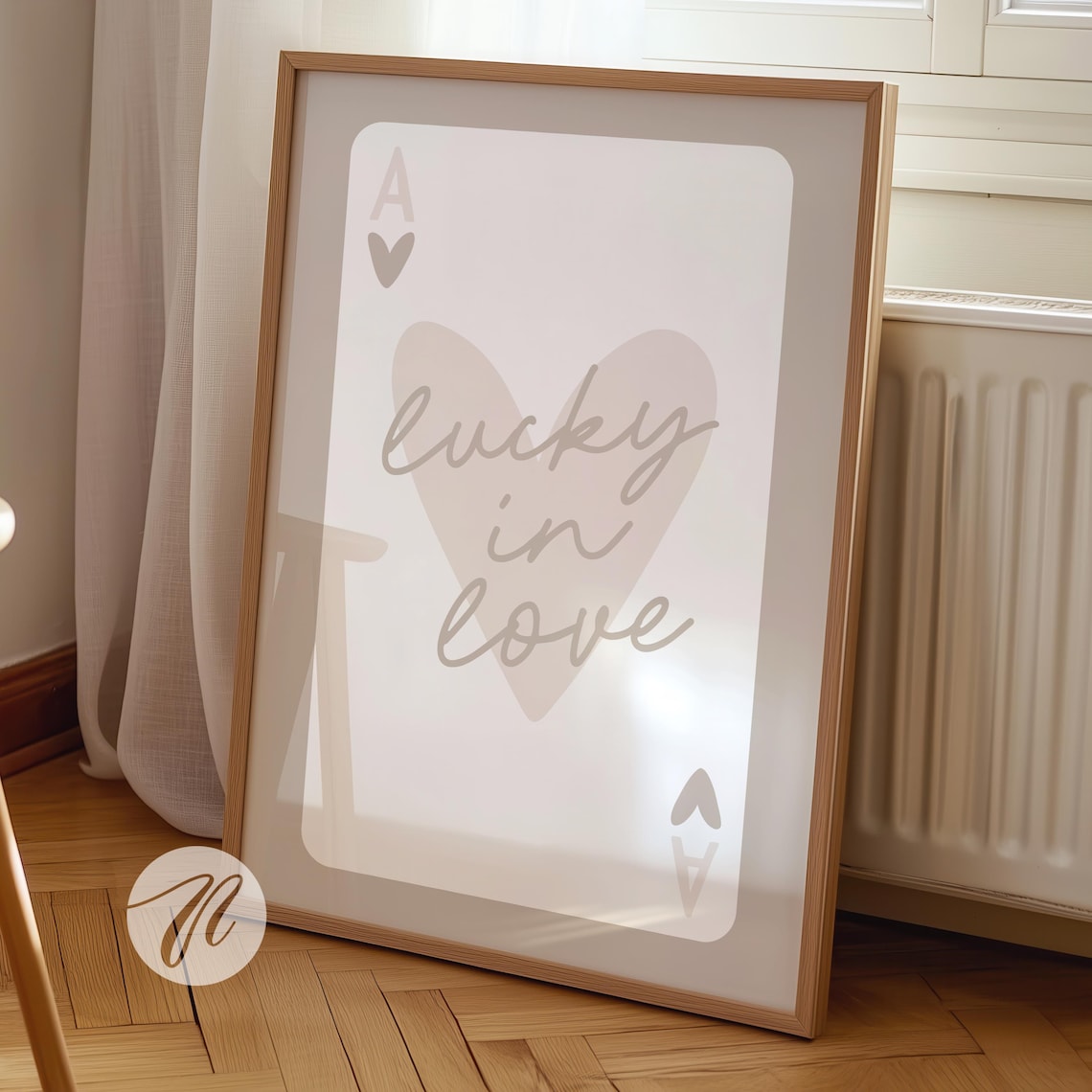 Lucky In Love Ace Of Hearts Poster, Beige Neutral Minimal Card Design