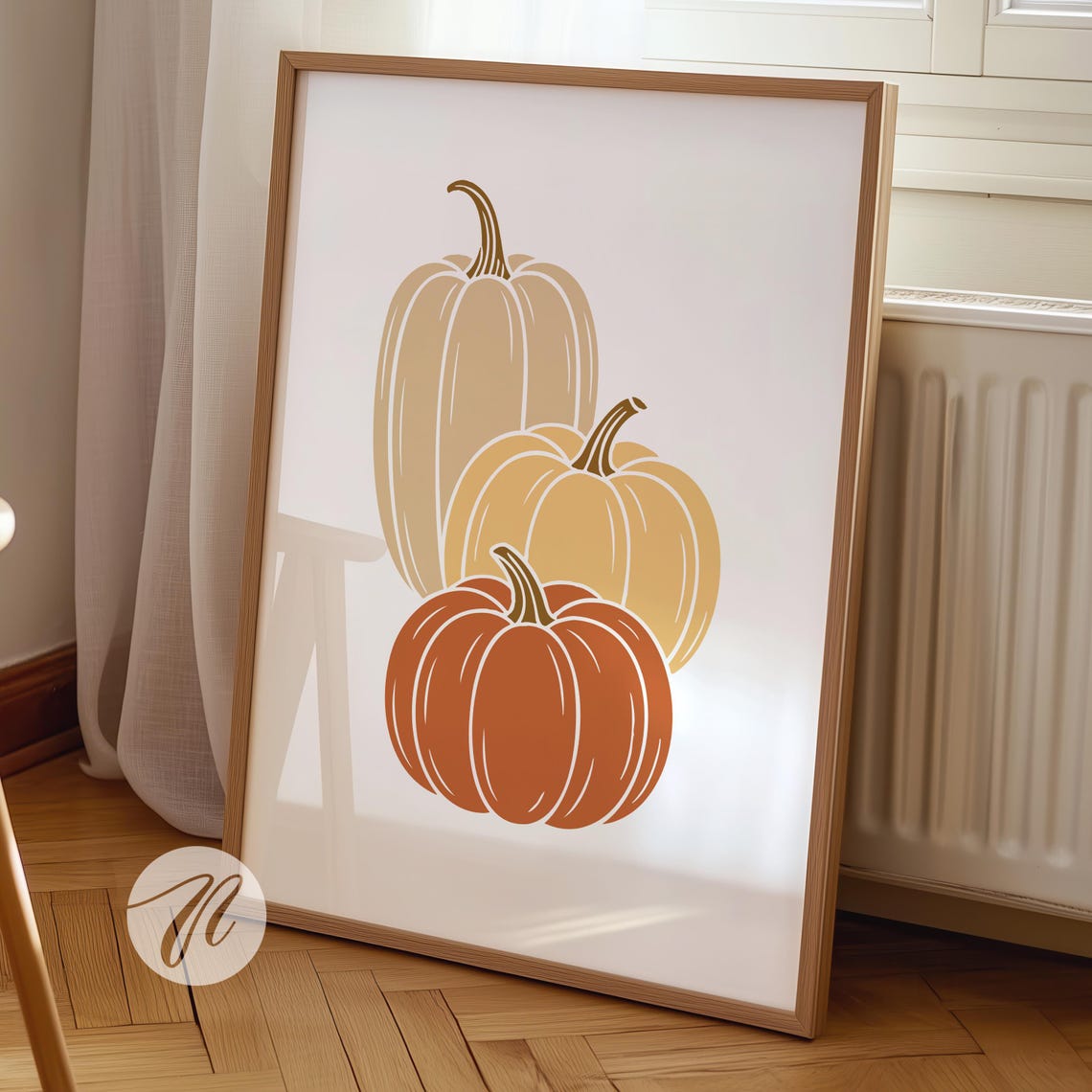 Pumpkin Print Fall Decor Wall Art Watercolor Poster Rustic Farmhouse