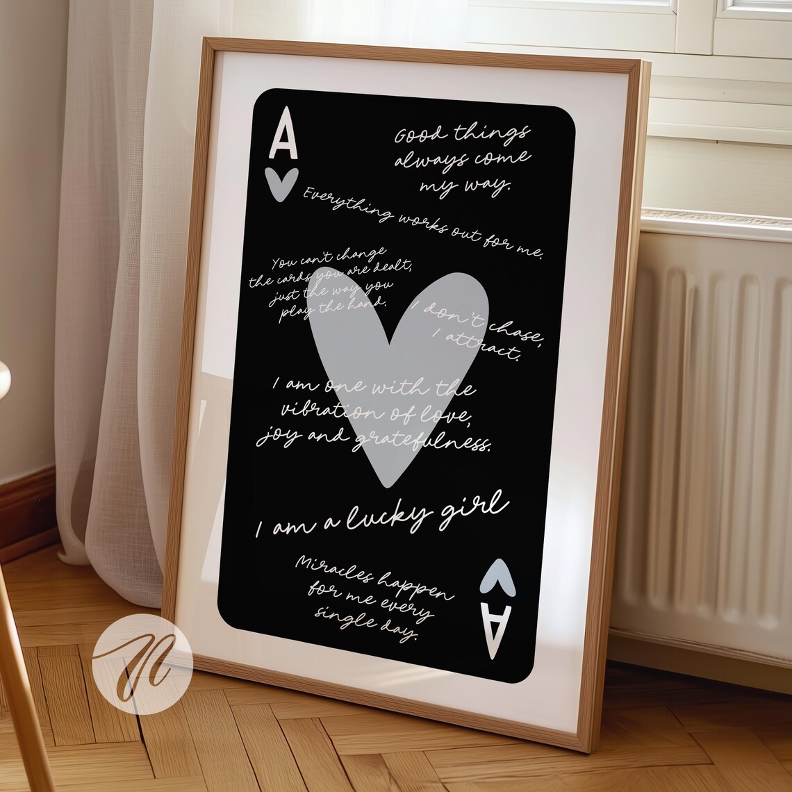 Lucky Girl Ace of Hearts Daily Affirmation Playing Card Poster
