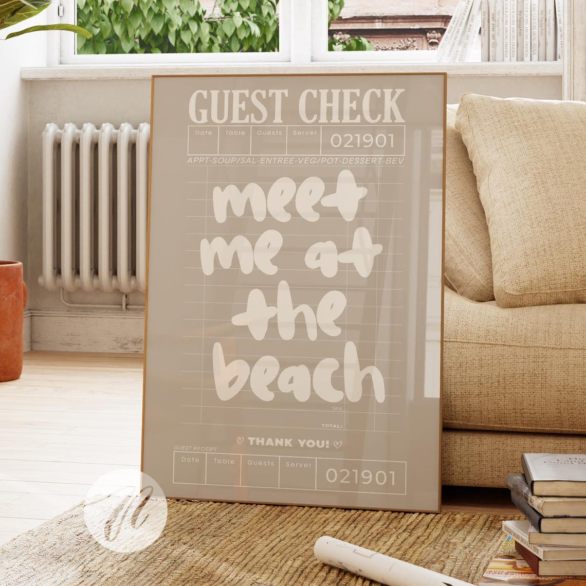 Meet Me At The Beach Neutral Guest Check Coastal Quote Poster