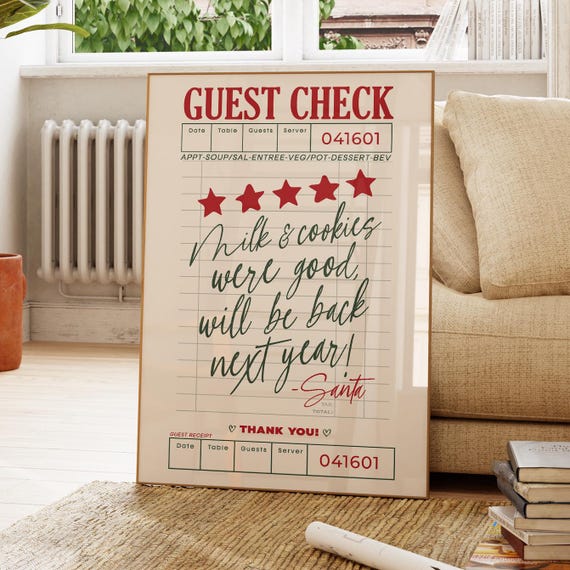 Funny Christmas Decor Wall Art Trendy Review Rating Sign Retro Prints Santa Claus Note Poster