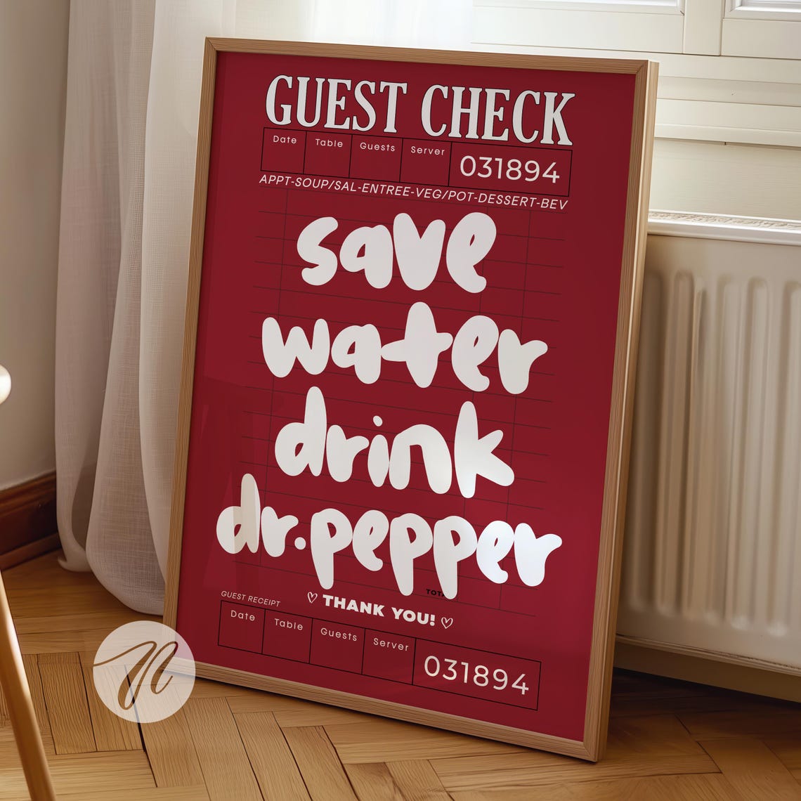 Save Water Drink Dr Pepper Red Guest Check Typography Poster