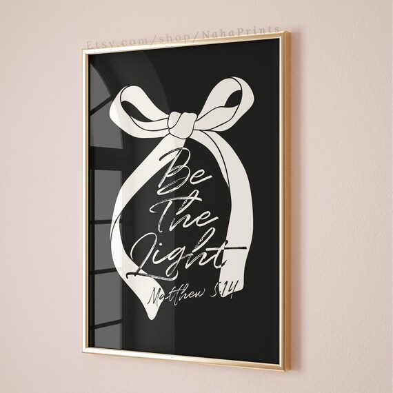 White Bow Print Preppy Wall Art Coquette Room Decor Bible Verse Matthew 514 Quote College Apartment Girly