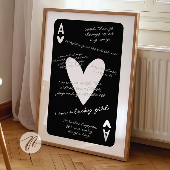 Playing Ace Card Lucky Girl Syndrome Poster Trendy Wall Art Black And White Prints Retro Bar Cart Decor Preppy Apartment