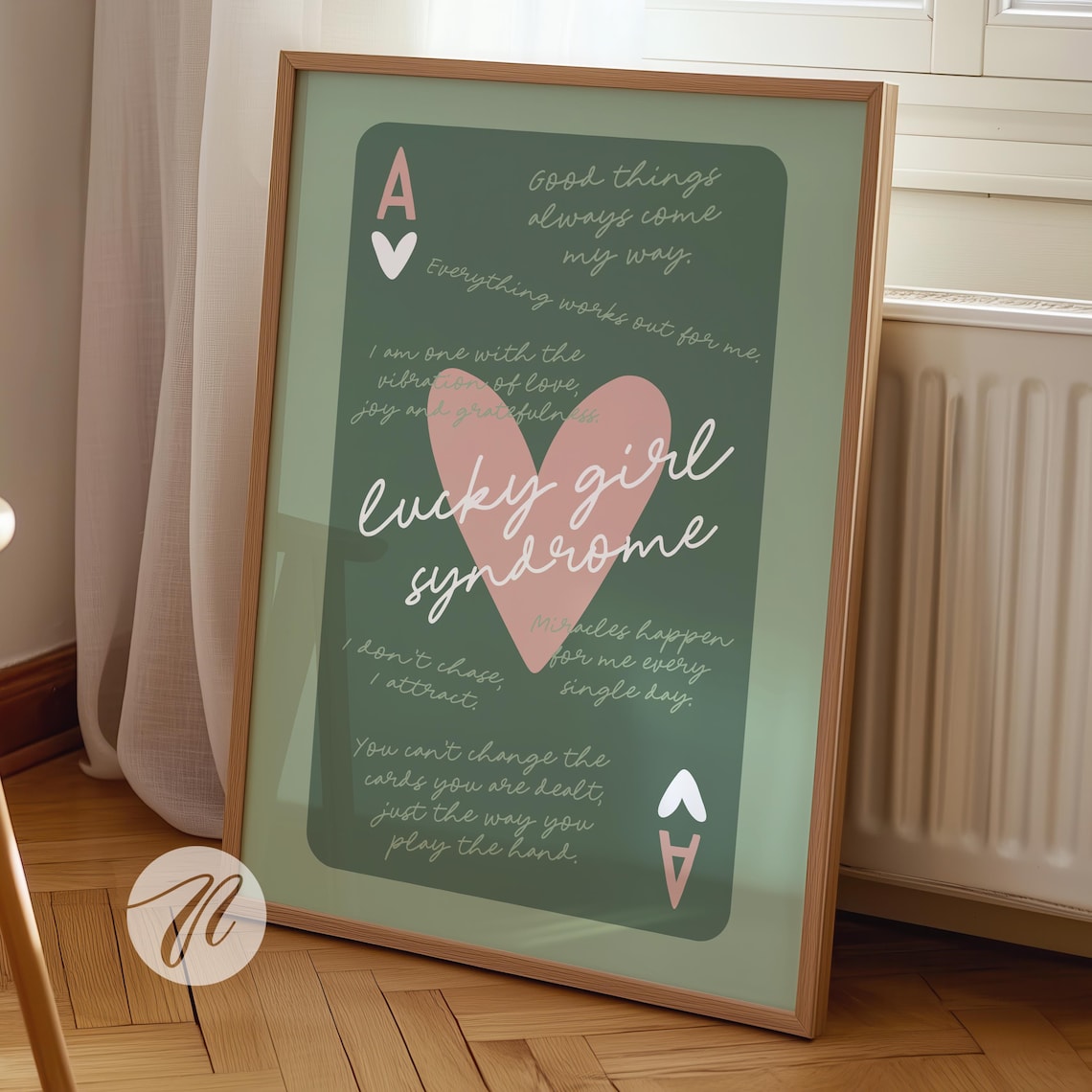 Ace Of Hearts Trendy Sage Green Poster Print