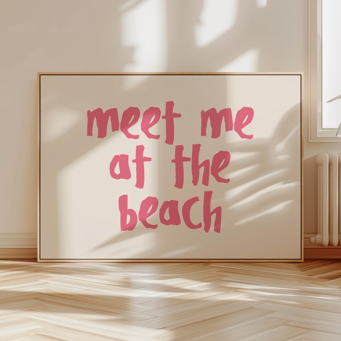 Meet Me At The Beach Pink Brush Letter Coastal Summer Poster
