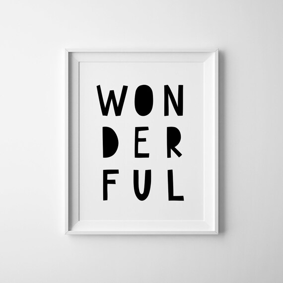 Wonderful Playful Stacked Letters Kids Room Nursery Black White Poster