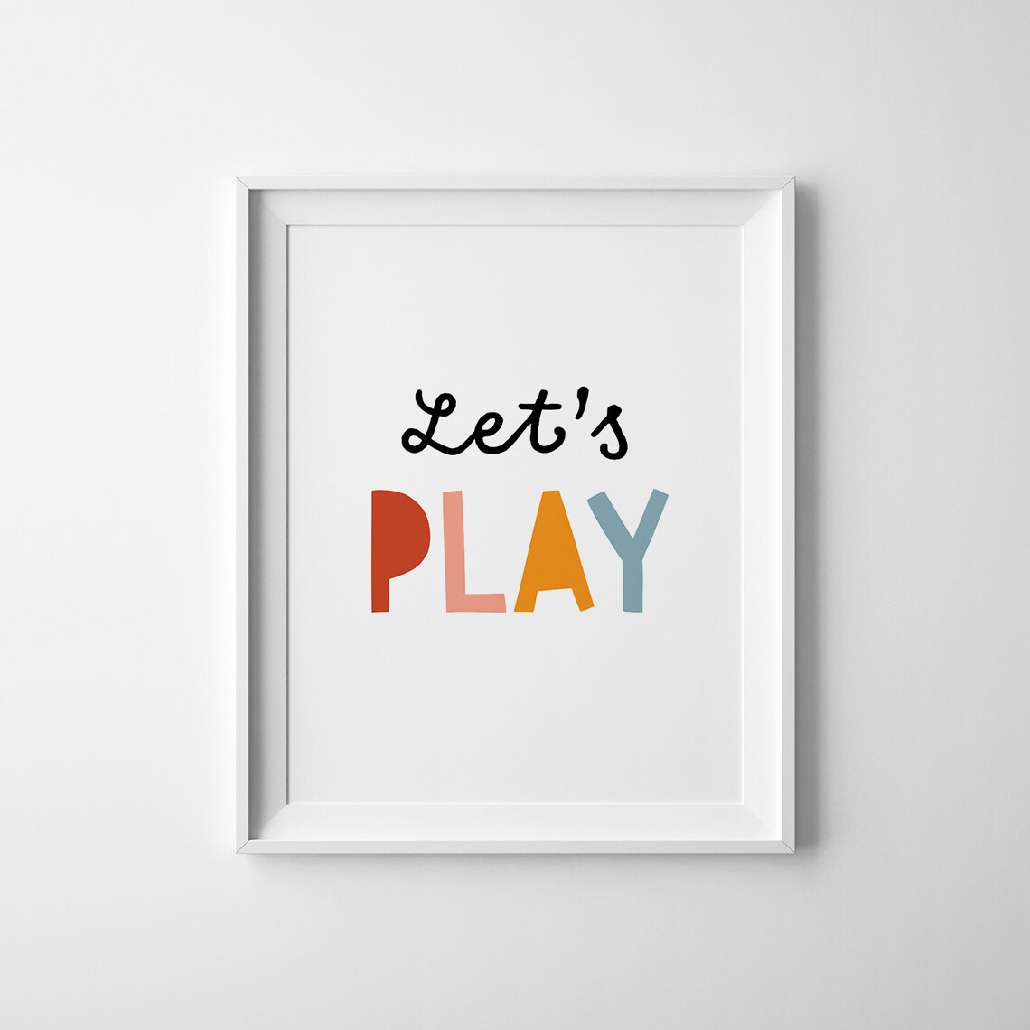 Lets Play Colorful Kids Room Sign Playroom Decor Fun Typography Poster