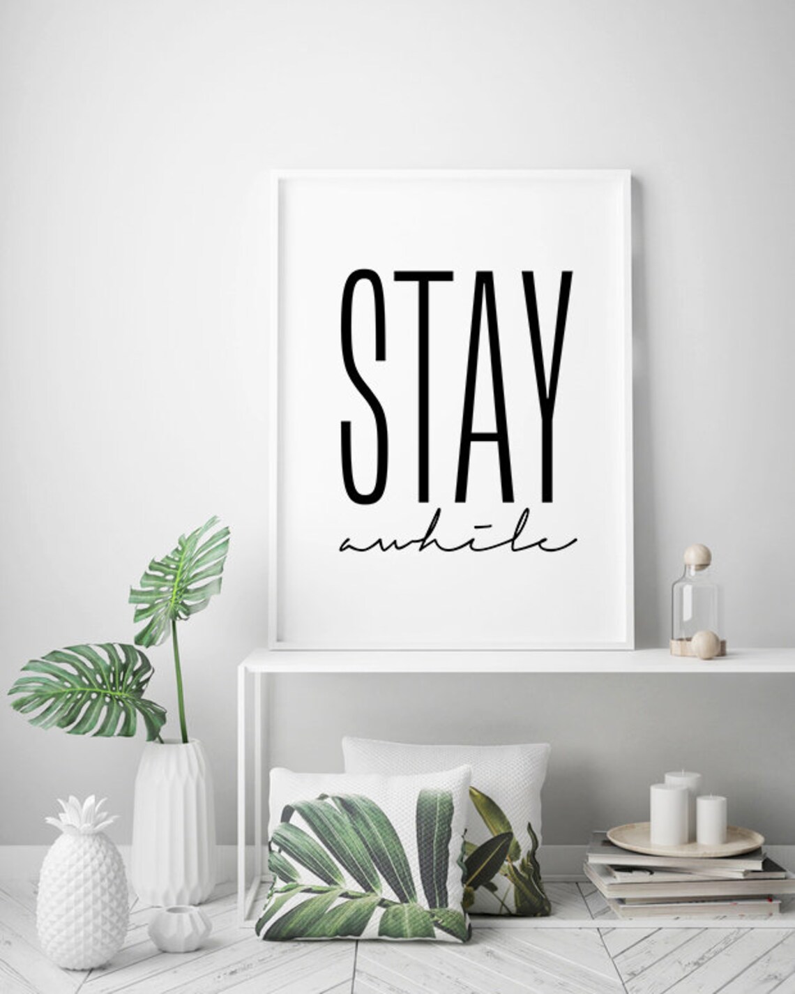 Stay Awhile Housewarming Quote, Scandinavian Poster - Image 3