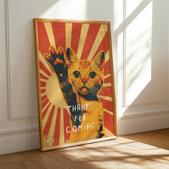 Pop Art Cat Print Thanks For Coming Retro Wall Poster Funny Animal