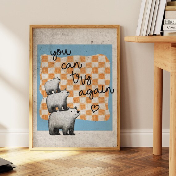 Motivational Poster Bears On Blue Orange Checkered Background