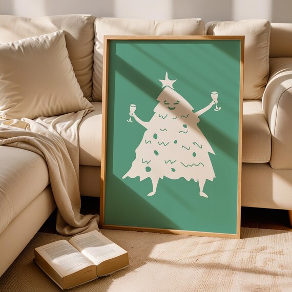 Dancing Christmas Tree Mint Green Holiday Champagne Cheer Poster