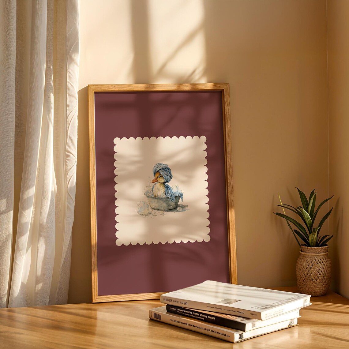 Chestnut Brown Duck Bathtub Whimsical Bathroom Watercolor Art Print