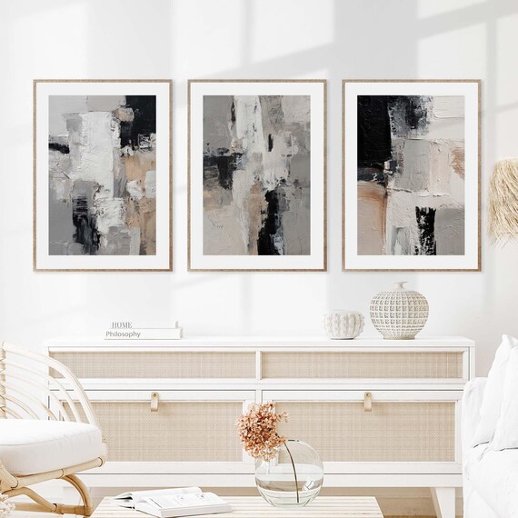 Silver Beige Black Abstract Trio