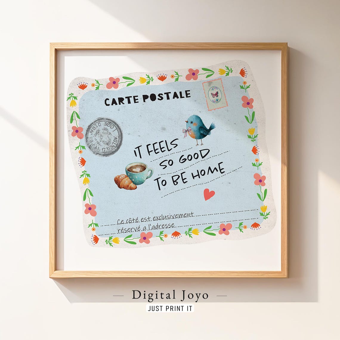 Carte Postale Blue Floral Postcard It Feels So Good To Be Home Poster