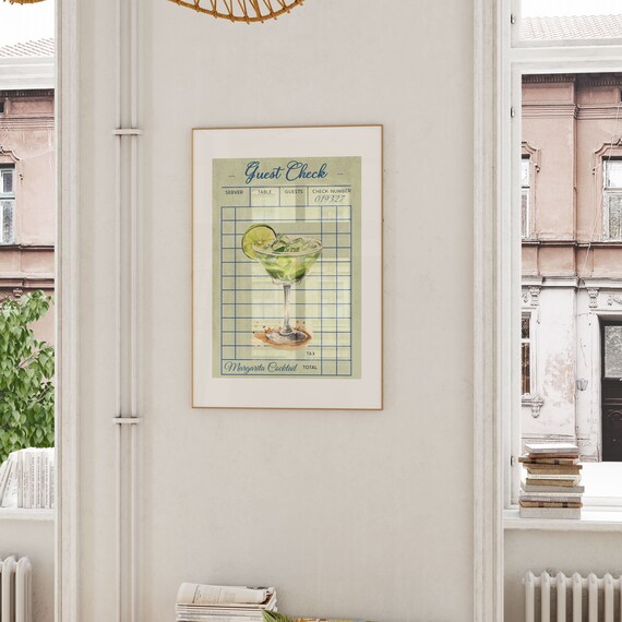 Margarita Cocktail Guest Check Retro Bar Cart Lime Drink Poster