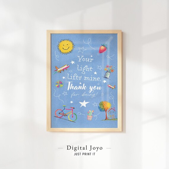 Your Light Lifts Mine Thank You Quote Playful Doodle Collage Art Print