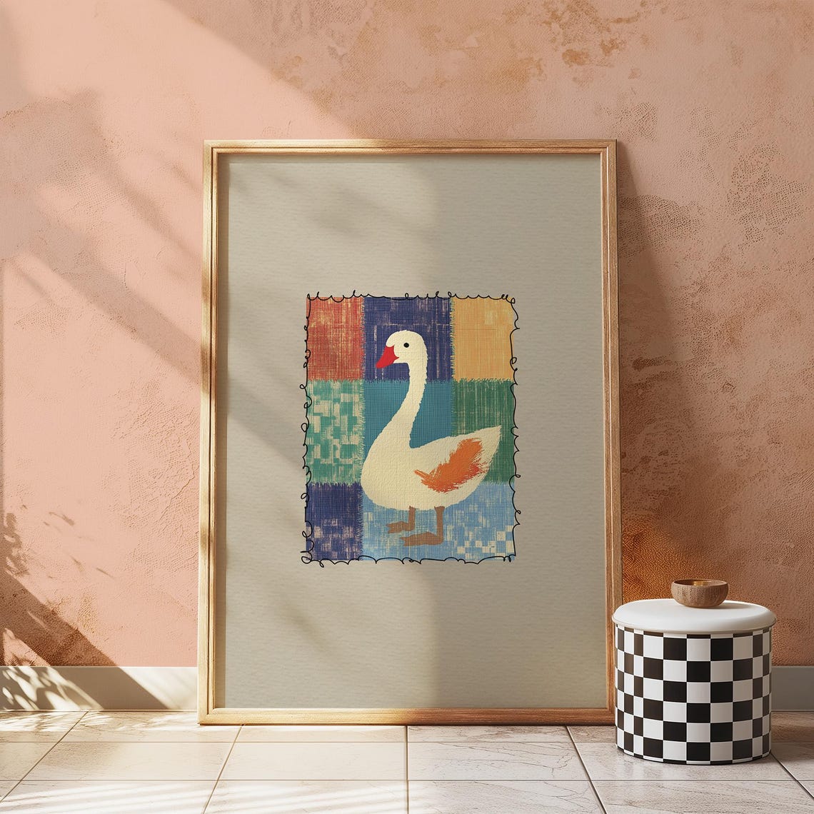 Goose Patchwork Art Print Modern Farmhouse Illustration