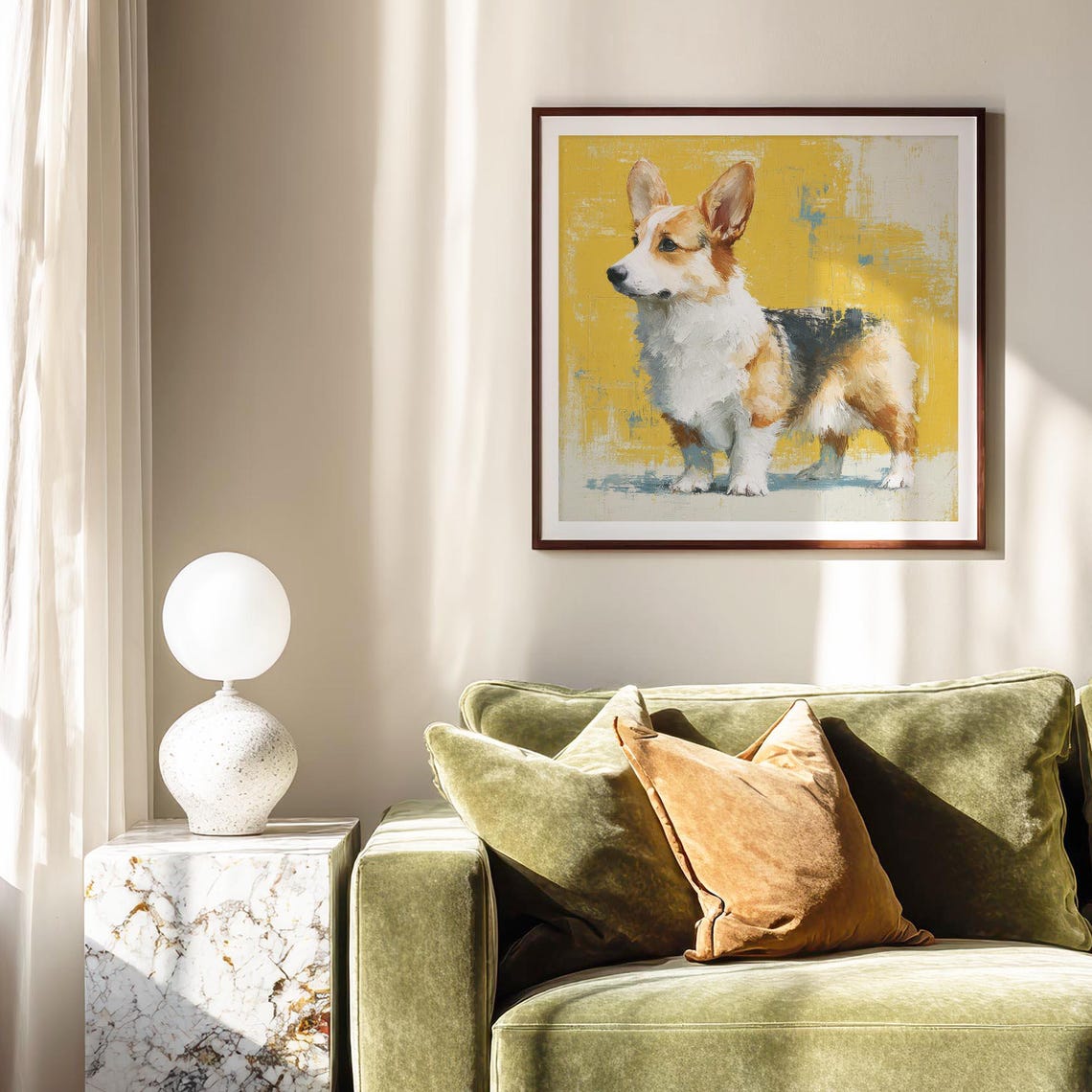 Corgi Dog Painting Yellow Background Impressionist Pet Portrait Poster