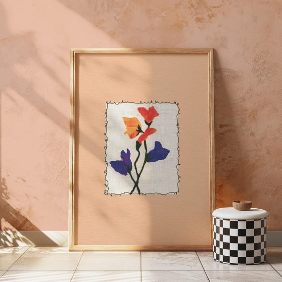 Red Purple Floral Art Print Modern Botanical Illustration