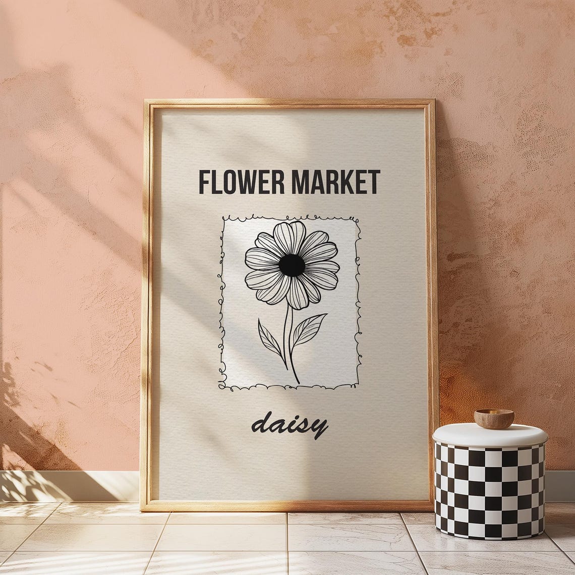 Flower Market Daisy Wall Art Print Neutral Botanical Illustration Farmhouse Or Nursery Decor