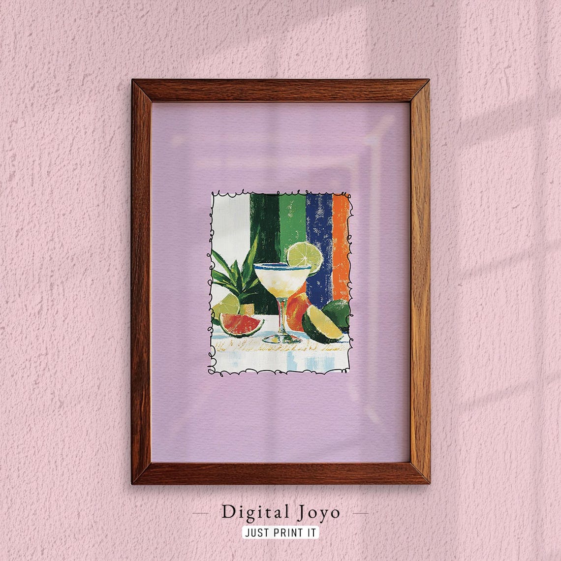 Tropical Margarita Print Lavender Cocktail Illustration Kitchen Bar Art