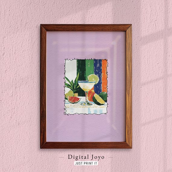 Tropical Margarita Print Lavender Cocktail Illustration Kitchen Bar Art