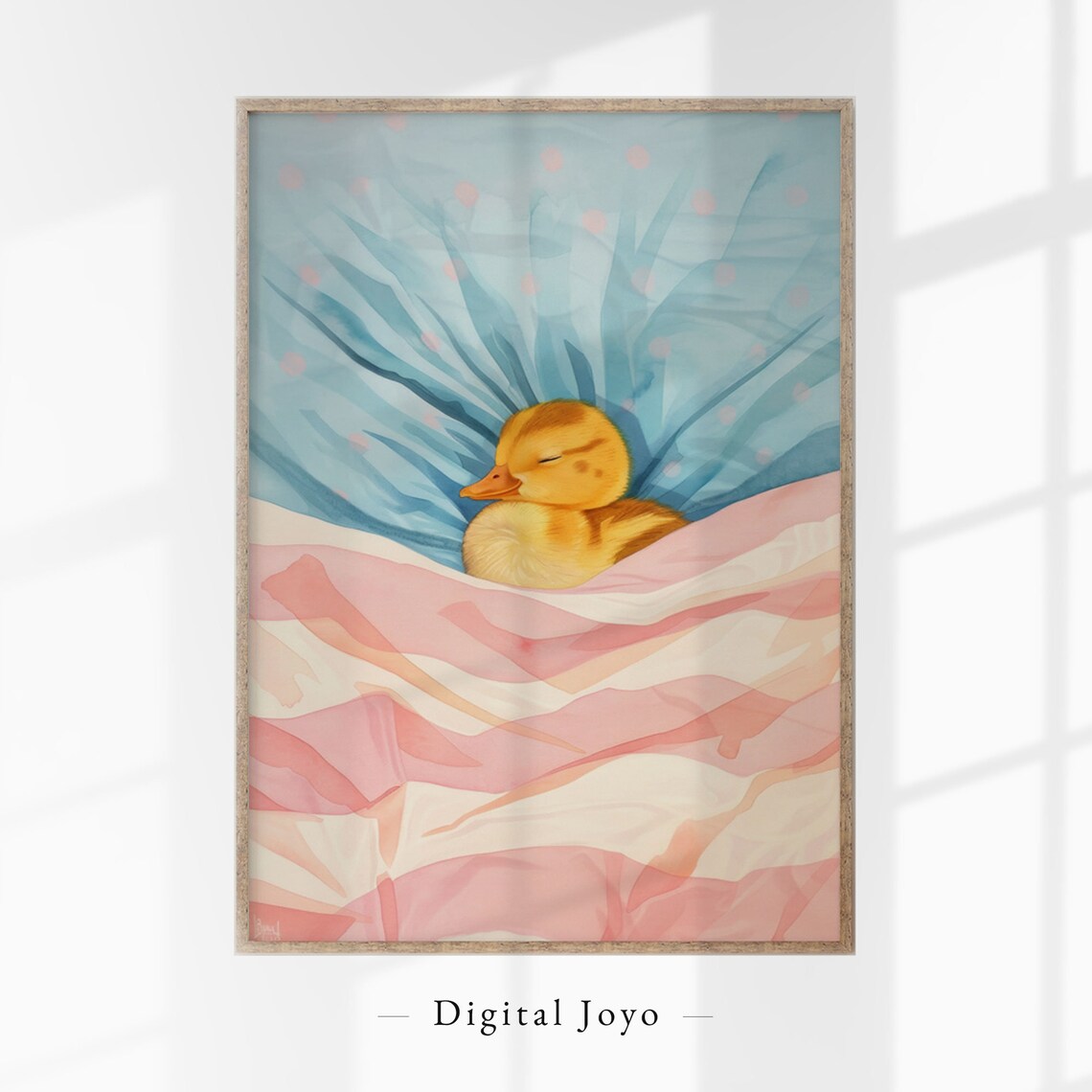 Sleeping Baby Duck Print Watercolor Nursery Pink Blue Cozy Duckling Art
