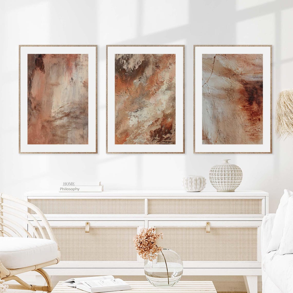 Terracotta Abstract Print Set Of 3 Wall Art