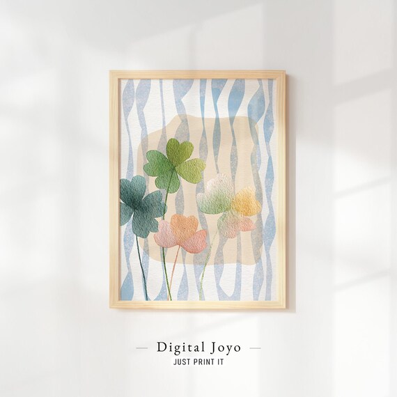Lucky Clover Watercolor Green Pastel Botanical Spring Decor Poster