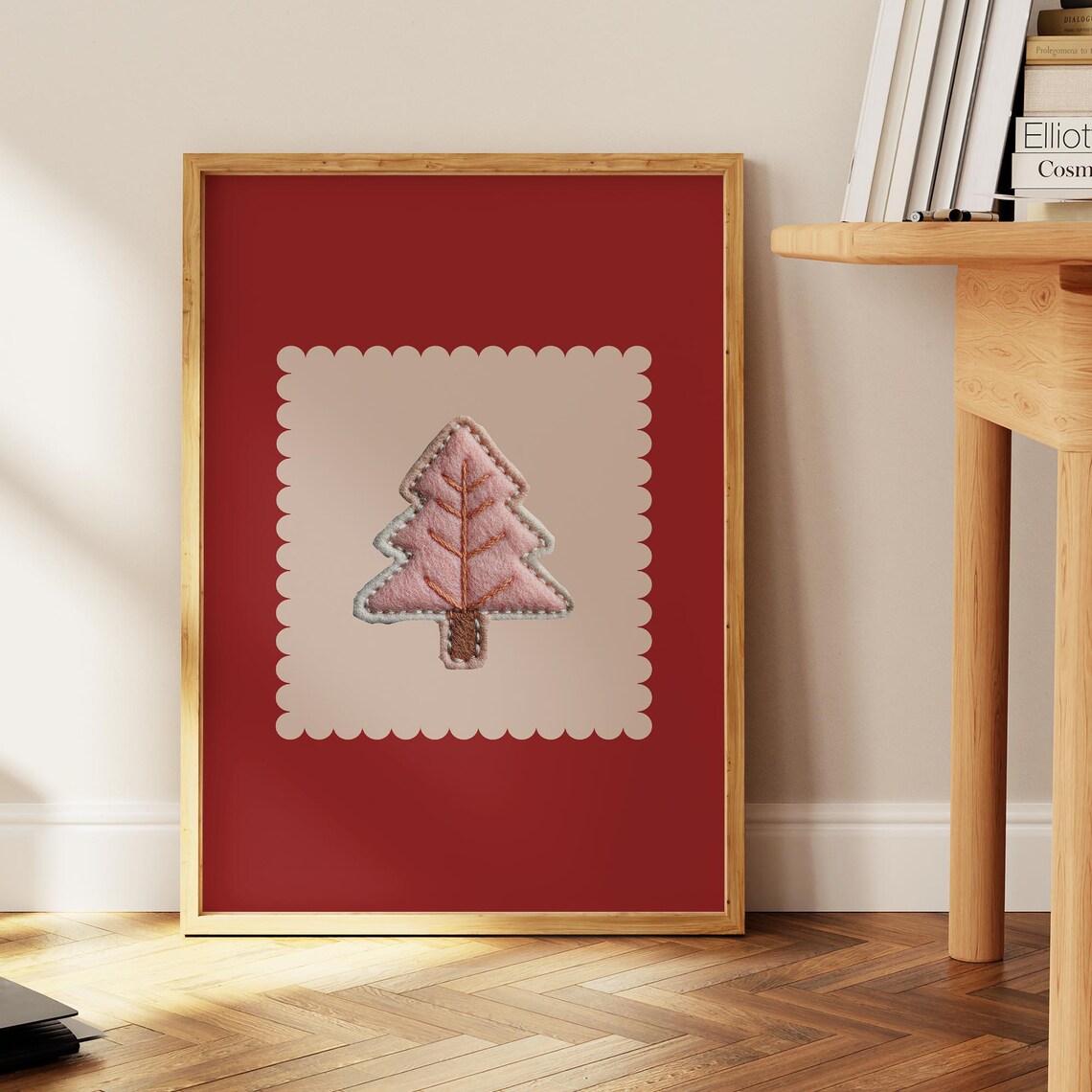 Scarlet Red Embroidered Christmas Tree Felt Patch Holiday Poster