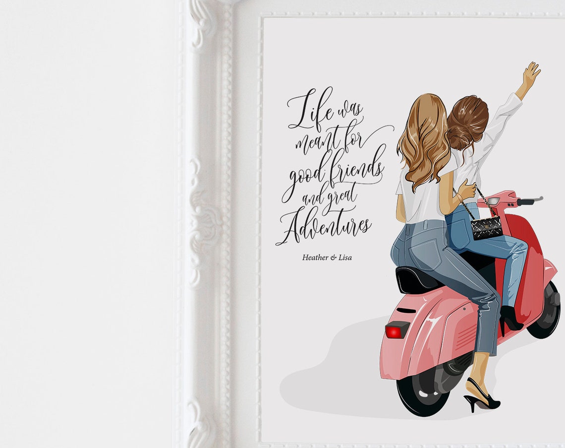 Best Friends Scooter Adventure Personalized Friendship Gift Wall Art - Image 3