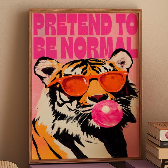 Tiger Pop Art Print, Pink Bubble Gum Sunglasses