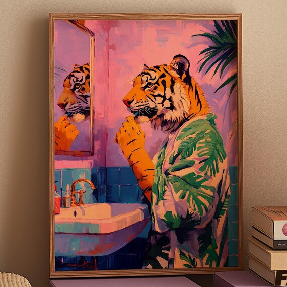 Tiger In Bathtub Poster Kitsch Bathroom Art