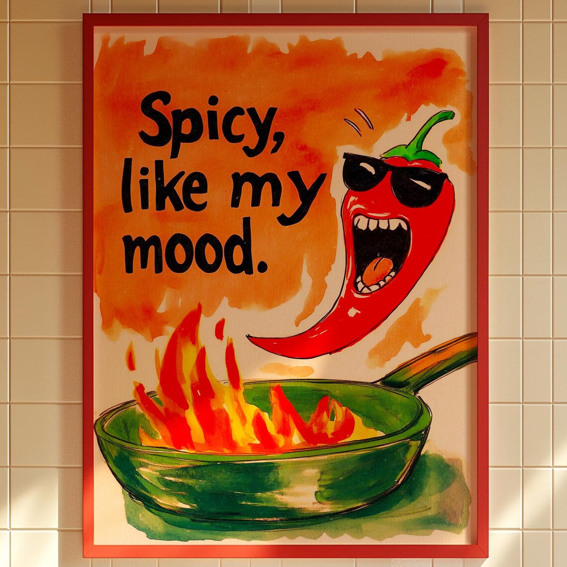 Spicy Chili Pepper Kitchen Art Print, Funny Food