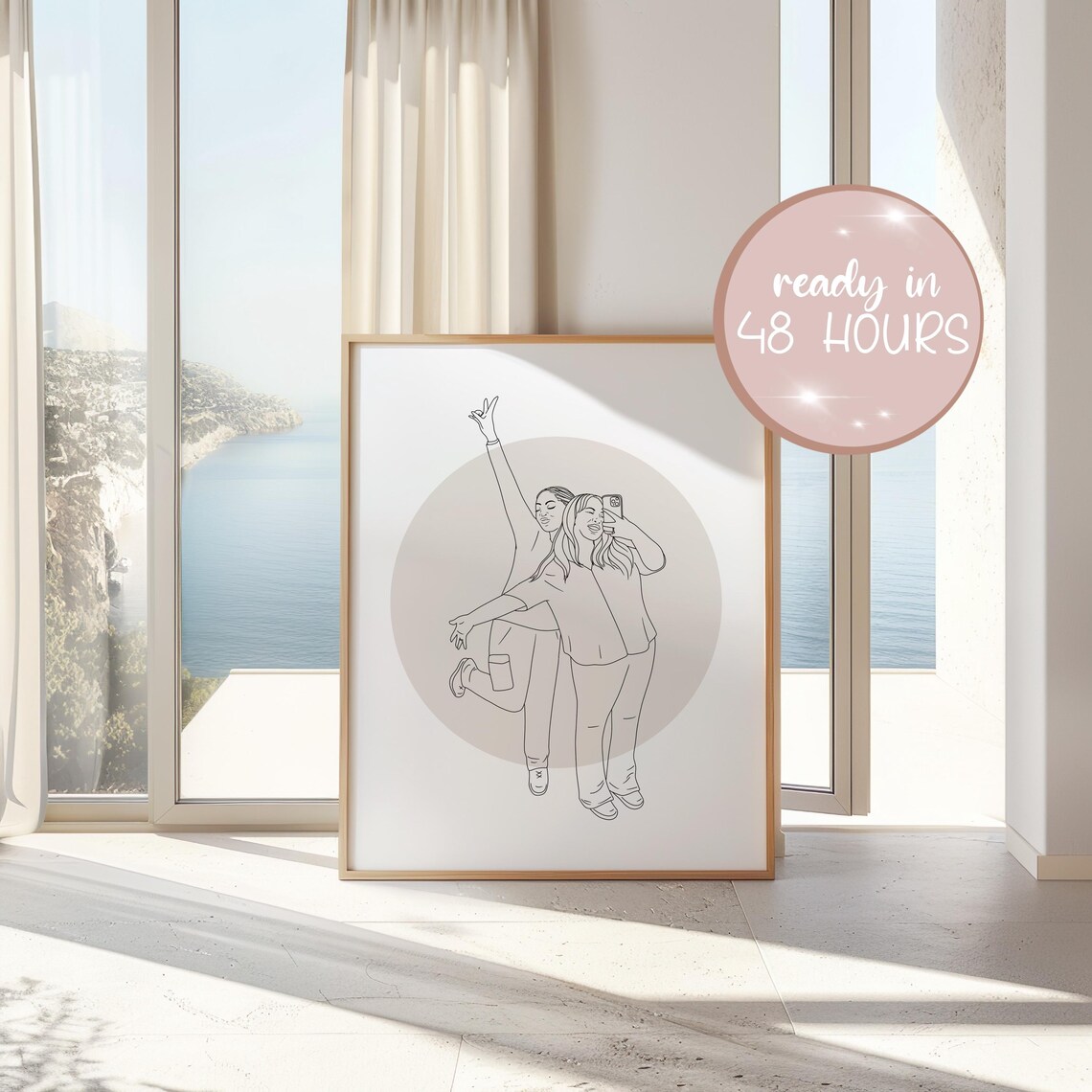 Best Friends Taking Selfie Line Art Joyful Friendship Moment Poster