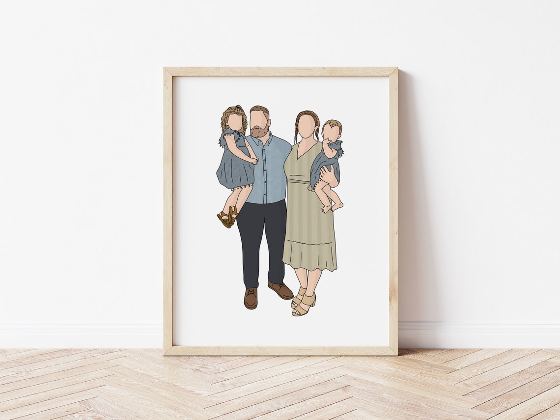 Faceless Family of Four Illustration Muted Modern Custom Poster