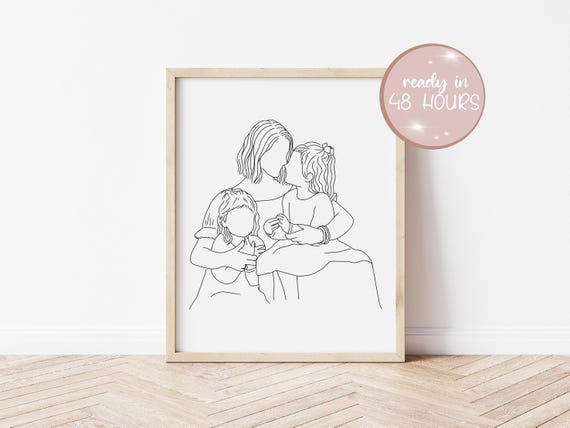Line Illustration Art For Mom Gift For Mom Faceless Illustration Personalized Gift Wife Birthday Gift Mom Birthday Gift
