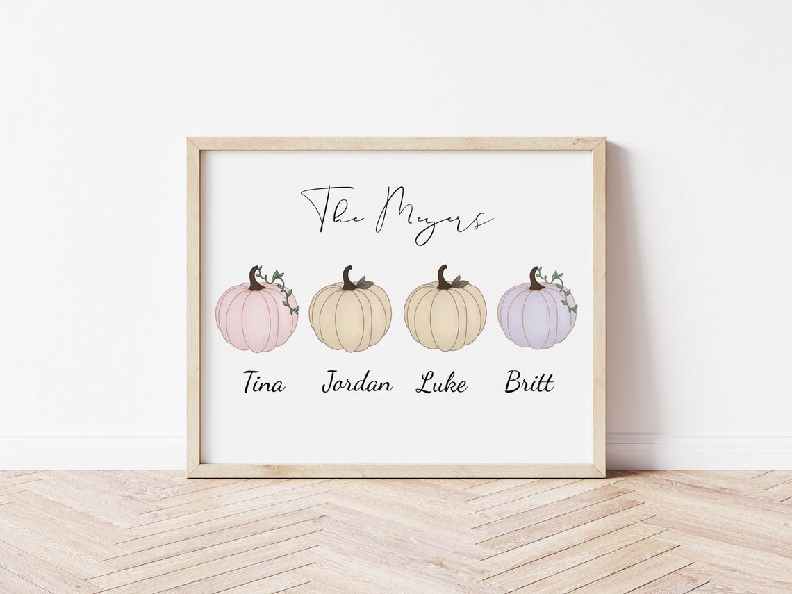 The Meyers Pastel Pumpkin Family Name Sign Fall Custom Art Poster