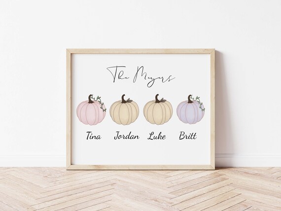 The Meyers Pastel Pumpkin Family Name Sign Fall Custom Art Poster