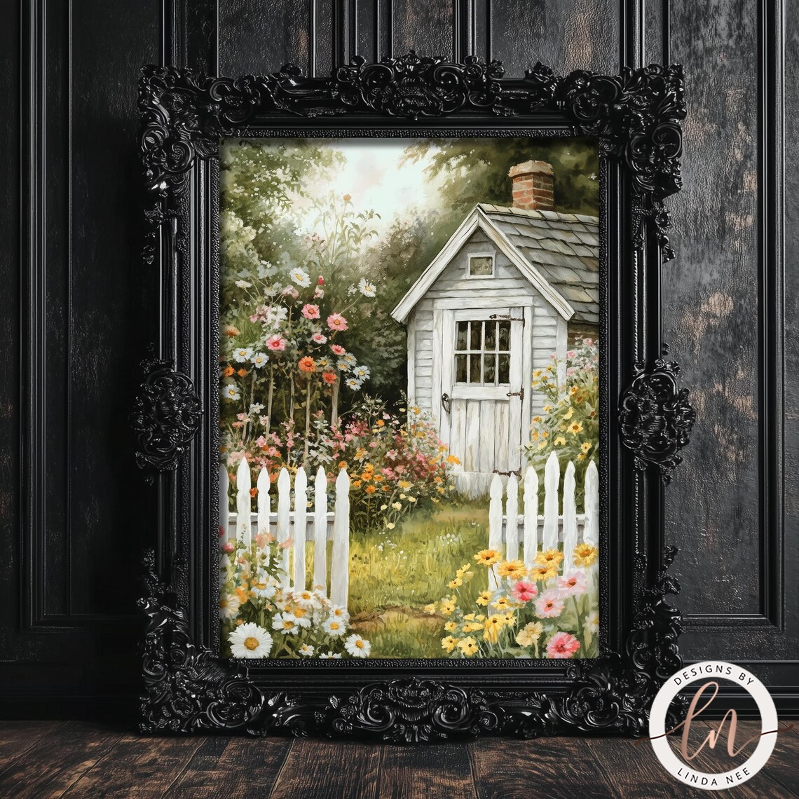 Vintage Cottage Garden, Rustic Floral Art Print - Image 4