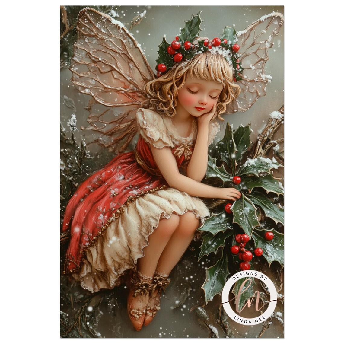 Christmas Fairy, Light Academia Holiday Art Print - Image 2