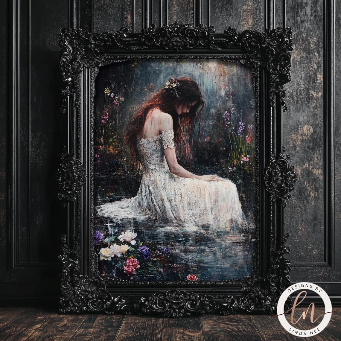 Dark Woman In Lake Painting Dark Academia Print Dreamy Ophelia Vintage Gothic Home Decor Moody Victorian Wall Art Wildflowers 6 Got065 - Image 5