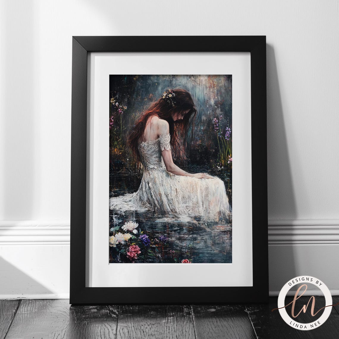 Dark Woman In Lake Painting Dark Academia Print Dreamy Ophelia Vintage Gothic Home Decor Moody Victorian Wall Art Wildflowers 6 Got065 - Image 4