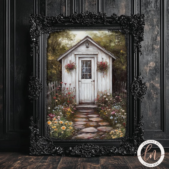 Vintage Garden Cottage, Rustic Farmhouse Art Print