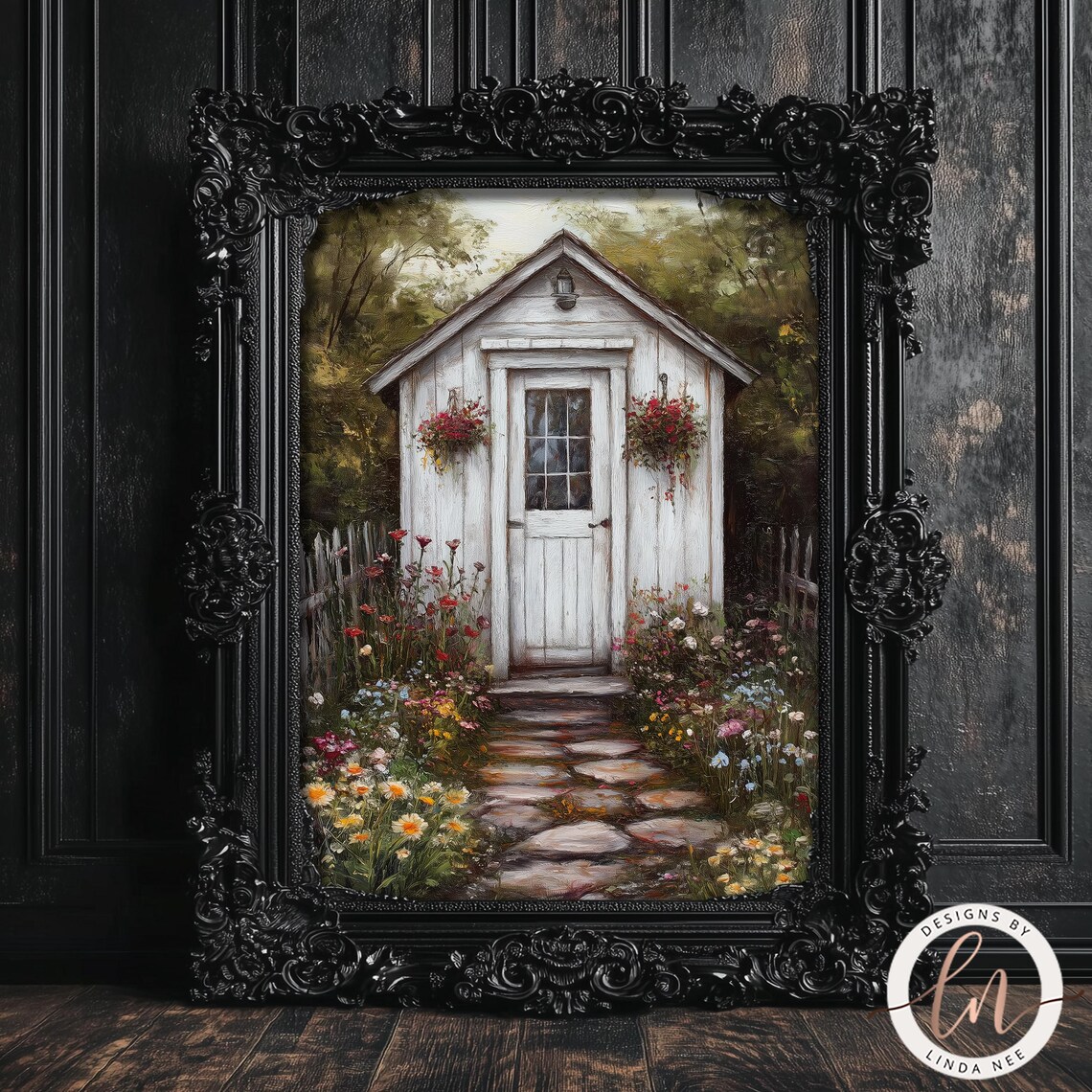 Vintage Garden Cottage, Rustic Farmhouse Art Print